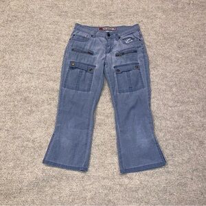One Tuff Babe OTB Stretch Cargo Capris Women Size 3/4 Blue (21 Inch Inseam)